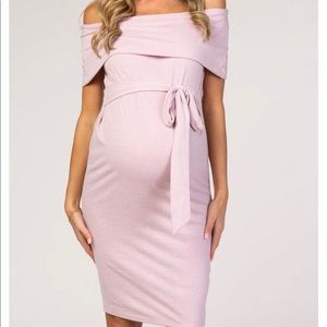 Light Pink Folded Off Shoulder Belted Fitted Dress